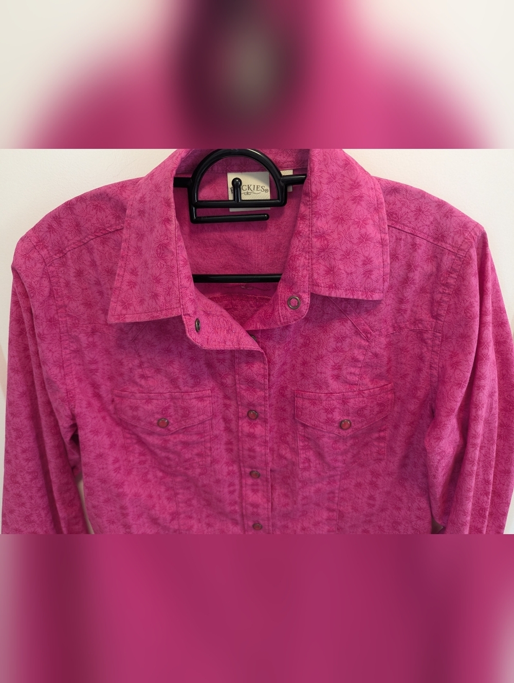 4/$40 Rockies Western Pink Floral Button-Up Shirt | Cowgirl Snap Front Top - Picture 3 of 7